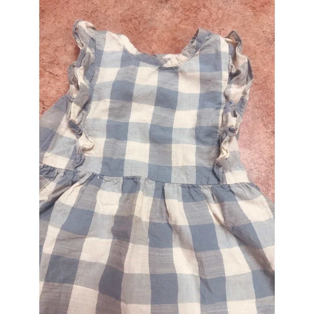 Pehr Kids Green White Gingham Organic Cotton Ruffle Dress 3T